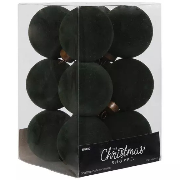 NIB 2024 Hobby Lobby Flocked Ball Ornaments - Dark Green - 12 pc. x 60mm - Picture 1 of 4
